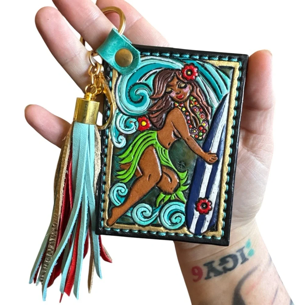 Artisan Handmade Western Southwest Leather Pinup Tropical Tiki Card Wallet